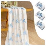 Tranqun 3 Pcs GREEN and White Floral Table Runner