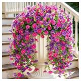 4Pcs Artificial Hanging Flower for Outdoor Fake Mo