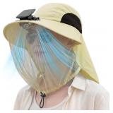 Light gray Short Brim Sun Hat with Solar Fan & Fac