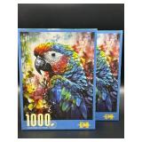 Lot of 2, 1000 Piece Bird Parrot Jigsaw Puzzles fo
