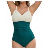 Size medium green/white ~~Women V Neck Tummy Contr