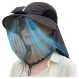 Short Brim Sun Hat with Solar Fan & Face Net Mask