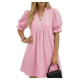 Wenrine Womens Babydoll Mini Dress Casual Puff Sho