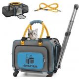 Cat Dog Carrier with Wheels, Pet Travel Carrier Cr
