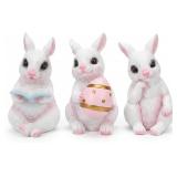 Bunny Decorations Figurine Set of 3, Cute White Ra