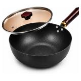 Calmabode Carbon Steel Wok 11", Deep Frying Pan, H