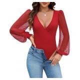 Lot of 2, Size Large Womens Bodysuit Shirt Deep V