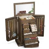 Jewelry Box for Women, 6 Layer Rustic Wooden Jewel
