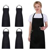 Kitchen Aprons for Cooking, 4 Pack Black Adjustabl