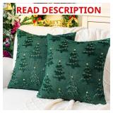 LOT OF 2 BEIGE ~ Christmas Throw Pillow Covers 18x