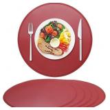 Round Vinyl Burgundy Placemats Set of 6, Wipeable