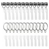 1.5 Inch Curtain Rings with Hooks, 24 Pack Silver