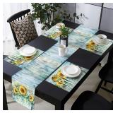 Sunflower Table Runner & Placemats Set of 6, Linen