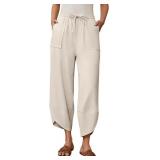 Size Medium Linen Barrel Pants for Women Wide Leg