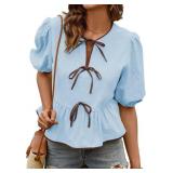 Size XL Womens Summer Tops Bowknot Puff Short Slee