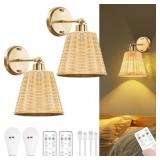 Frideko Rattan Wall Sconces Set of 2, Dimmable Wir