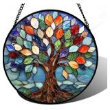 Colorful Tree of Life Stained Glass Window Hanging