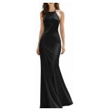 SUNSTORY Satin Backless Maxi Dress, Black Halter N