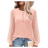 siliteelon Womens Long Sleeve Lace Tops Henley Shi