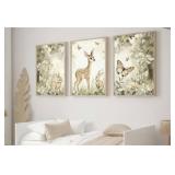 GAVVENN Set of 3 Woodland Animal Nursery Canvas Wa