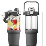 32oz Glass Water Bottle with Handle 2-in-1 Sip & S