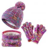 Kids Winter Hat Gloves Scarf Set,Girls Toddler Chi