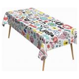 52x70 Inch Cartoon Doodle Tablecloth Washable Rect
