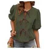 Size large Falechay Womens Summer Tops Bowknot Puf