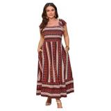 Size 3XL Women Plus Size Maxi Dress Smocked Short