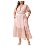 SIZE 2XL~~ PINK~~ EYWOL Star Chiffon Dress, A-Line