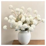 12Pcs White Artificial Pompom Kiku Mums Silk Flowe