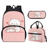 Kawaii Cat Backpack School Bag with Lunch Kit for