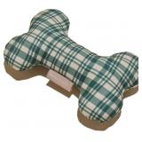 (LOT OF TWO) Plaid Green Bone Shaped Plush Dog Toy