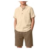 SIZE 9/10 (light coffee)~~Boys Linen Short Sleeve