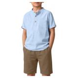 SIZE 9/10 blue Boys Linen Short Sleeve Button Shir