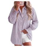 Gleeivy Womens Oversized Button Down Shirts Stripe