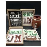 Lot of Football Game Day Decor Including Wooden Si