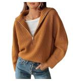 Size Medium Casual Rib Knit V Neck Quarter Zip Wom