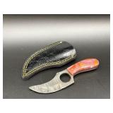 Damascus karambit fixed blade knife with finger ri