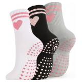 Lot of 2 Sets, 3 Pairs Cute Pilates Socks for Wome