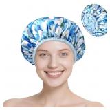 LOT OF 2 pink flower Upgraded Terry Shower Cap for