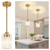 2 Pack Brushed Gold Pendant Light Fixtures Modern