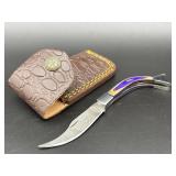 Damascus fish-shaped folding pocket knife with col