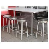 Table, 84"x 36"x 42"H, with 4 Alu. spin top stools Table, 84"x 36"x 42"H, with 4 Alu. spin top stools