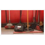 Lot of assorted cleaning tools: push broom,