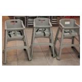 3 Rubbermaid high chairs & 2 booster seats