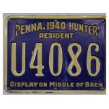 1940 Pennsylvania Resident Hunter metal license