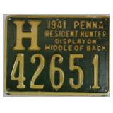 1941 Pennsylvania Resident Hunter metal license