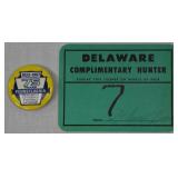 Delaware Complimentary Hunter cardboard license &