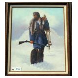 J. Bodelson oil on canvas of Furtaker holding long